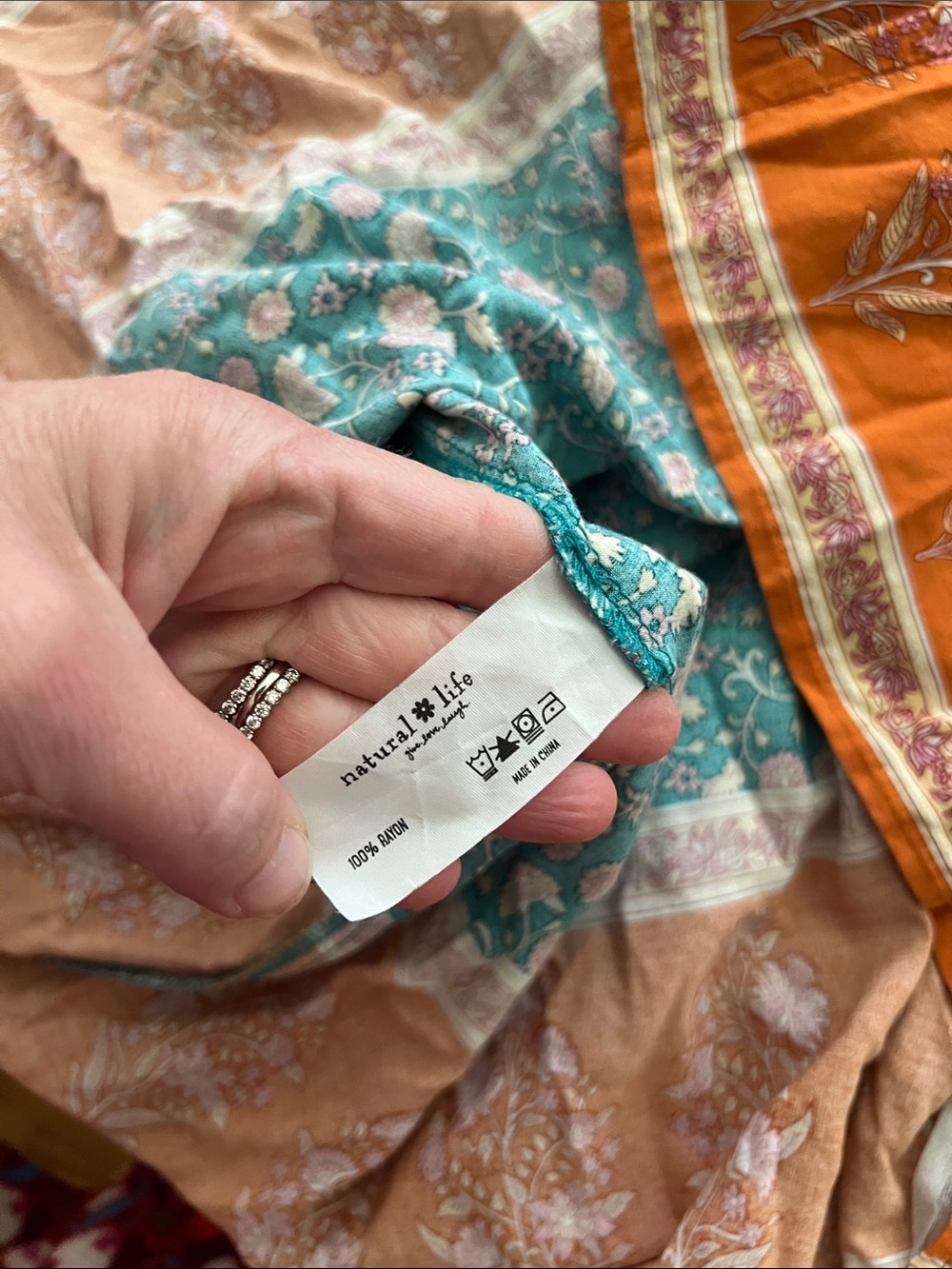 Natural Life Avery Midi Dress Floral Boho V-neck Pockets Turquoise Orange XS - Picture 15 of 15